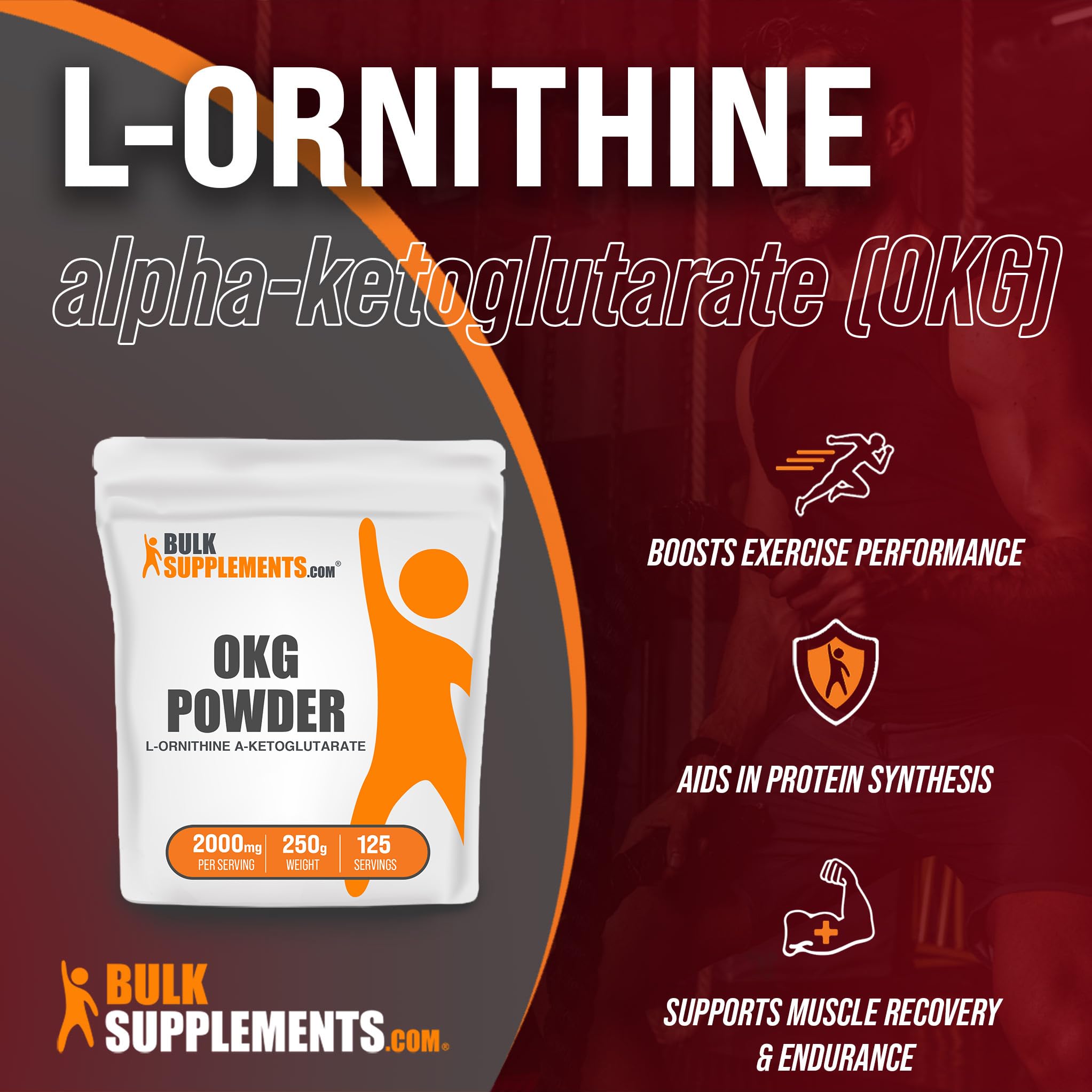 BulkSupplements.com L-Ornithine Alpha-Ketoglutarate Powder - OKG Powder, Nitric Oxide Supplement, Ornithine Supplement - Gluten Free, 2g per Serving, 250g (8.8 oz) (Pack of 1)
