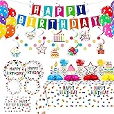 Colorful Dots Party Decorations,155pcs Happy Birthday Themed Party Decorations Include Tablecloth,Plate and Napkin,Cup,Fork,Banner,Balloon,Honey Comb ,Hanging Swirls, Colorful Party Supplies Serve 24