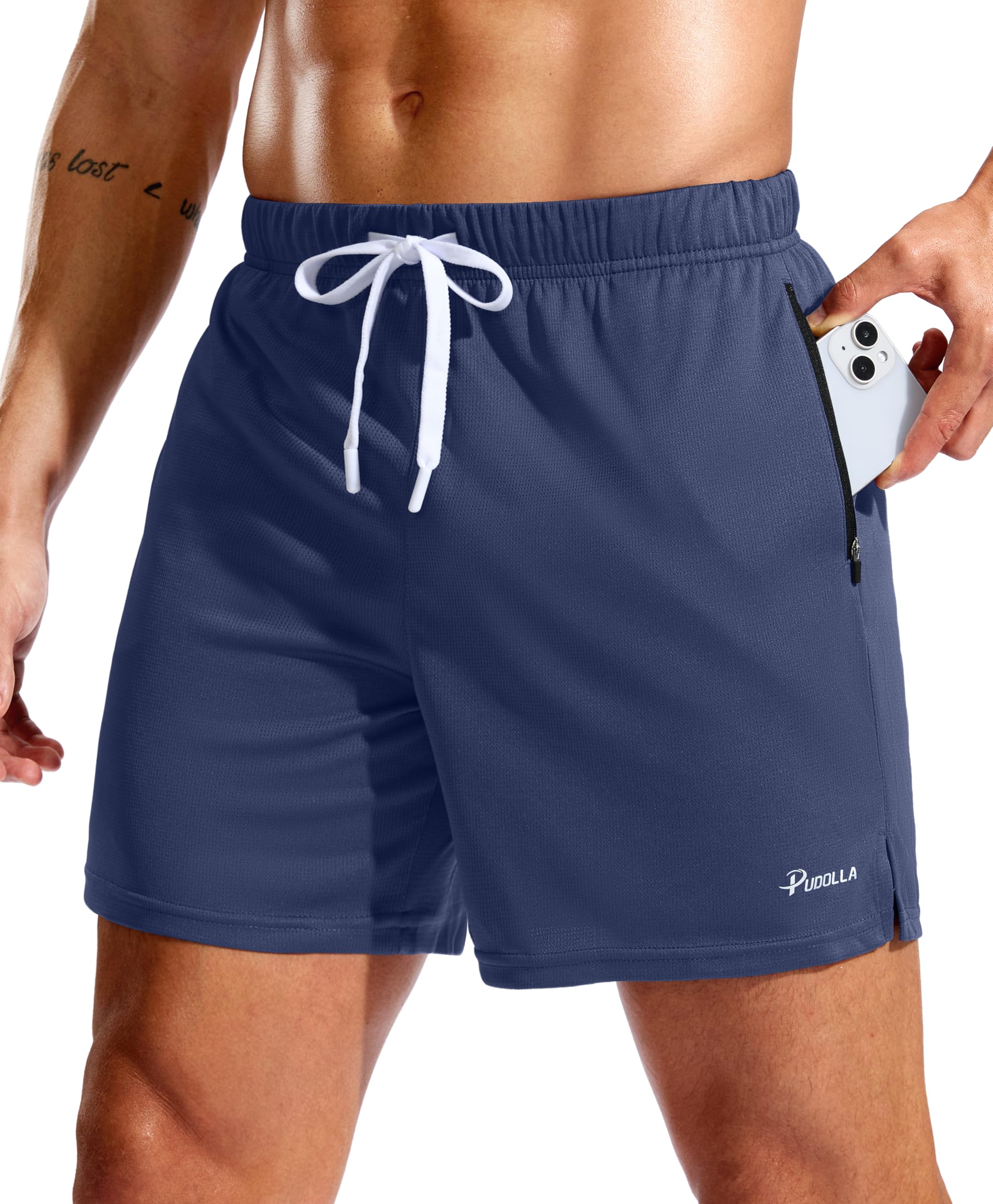 Pudolla Men's Workout Running Shorts with Zipper
