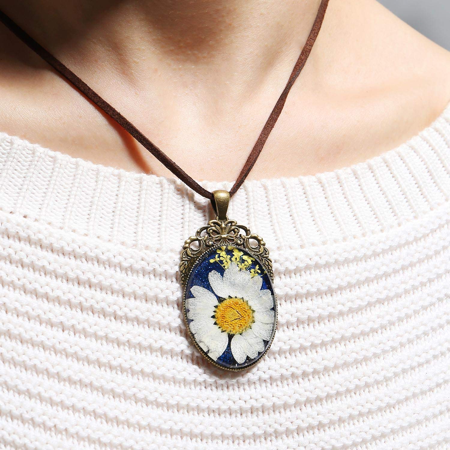 ElfElfElf ELF1441 Handmade Women\'s & Girls\' Necklace with Real Dry Flower White 5