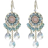 Dangle Flower Floral Blue Crystal Drop Earrings for Women, 14K Gold Plated, Hypoallergenic, Solid 925 Sterling Silver Post, CZ Cubic Zirconia Stud Earrings, Multilayer Tassel Chain, Wedding Bridal Statement Jewelry Gifts