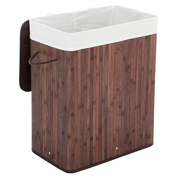 SONGMICS faltbar Bambus Wäschekorb Wäschetruhe Wäschekiste Wäschetonne mit Deckel Wäschesammler 100 L 62,5 x 52 x 32 cm Wäsch