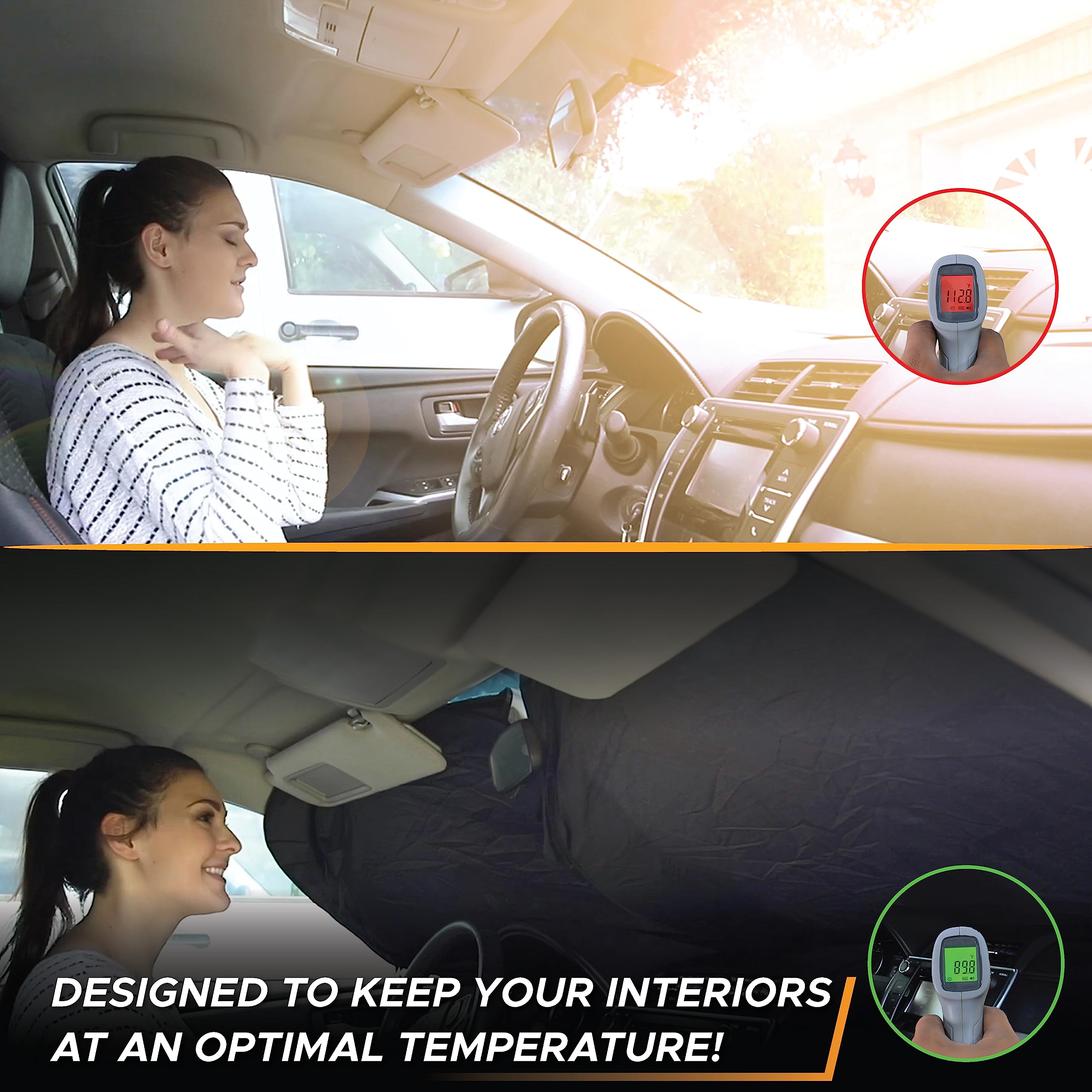 EcoNour Car Windshield Sun Shade with Pouch (Good Vibes) | Front Window Sun Protector for UV Rays | Car Interior Accessories Fits Small Sedans, Mini SUVs & Hatchbacks | Medium (64 inches x 32 inches)