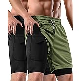 FIONECA 2 in 1 Mens Shorts Casual 2 Pack, Running Gym Shorts for Men 7 Inch, Workout Shorts Men with Pockets &Towel Loop