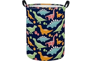 ESSME Dinosaur Laundry Basket Storage Bin large Collapsible Canvas Waterproof Coating Nursery hamper for Toy Bins,Baby hamper,Boys and Girls,Home Organizer.(Navy Blue dinosaur)