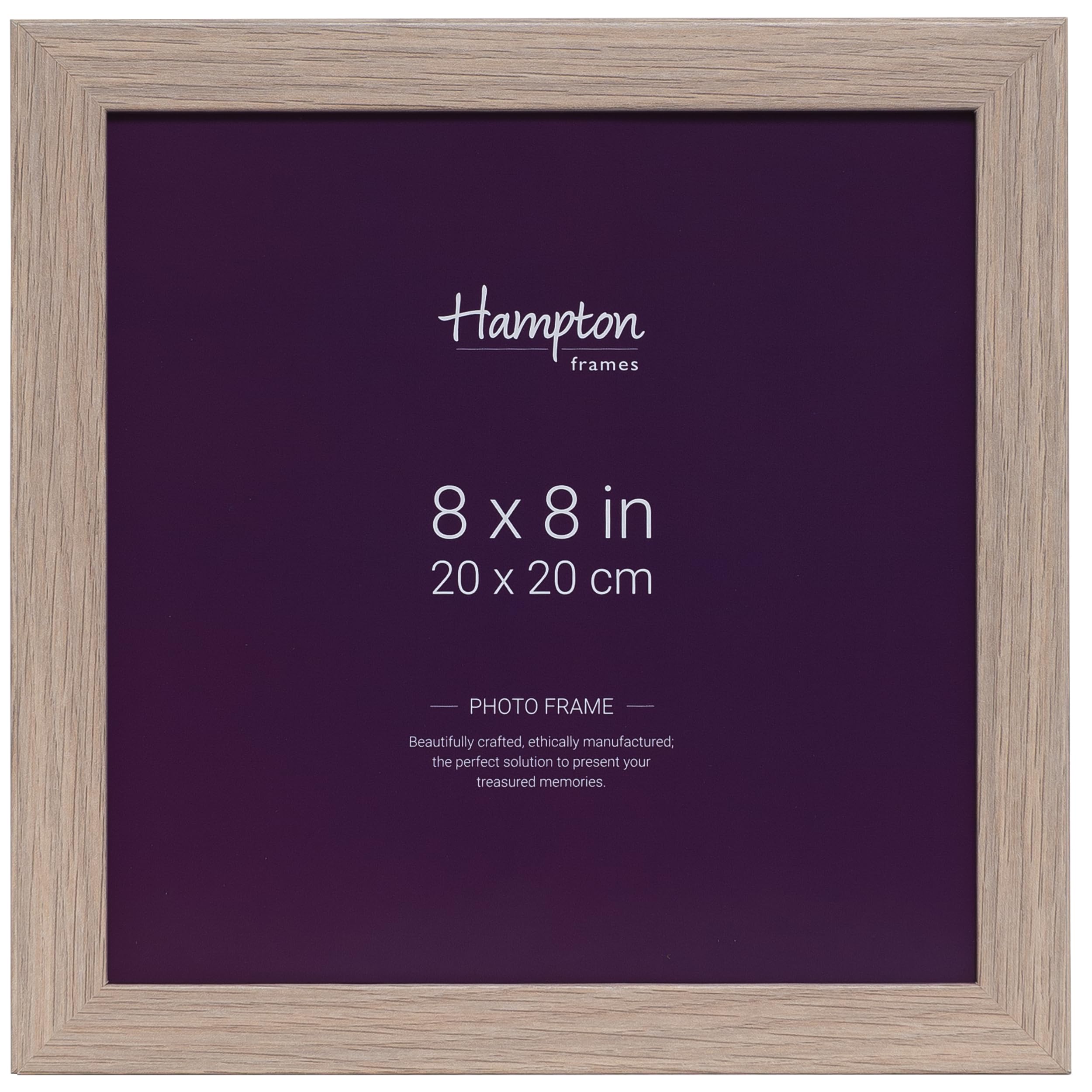 Hampton Frames, Picture Frame SORBONNE, 8x8 (20x20cm), Oak Effect, Engineered Wood | Square, Acrylic Front, Freestanding or Wall Mount | For Photos, Home Decor