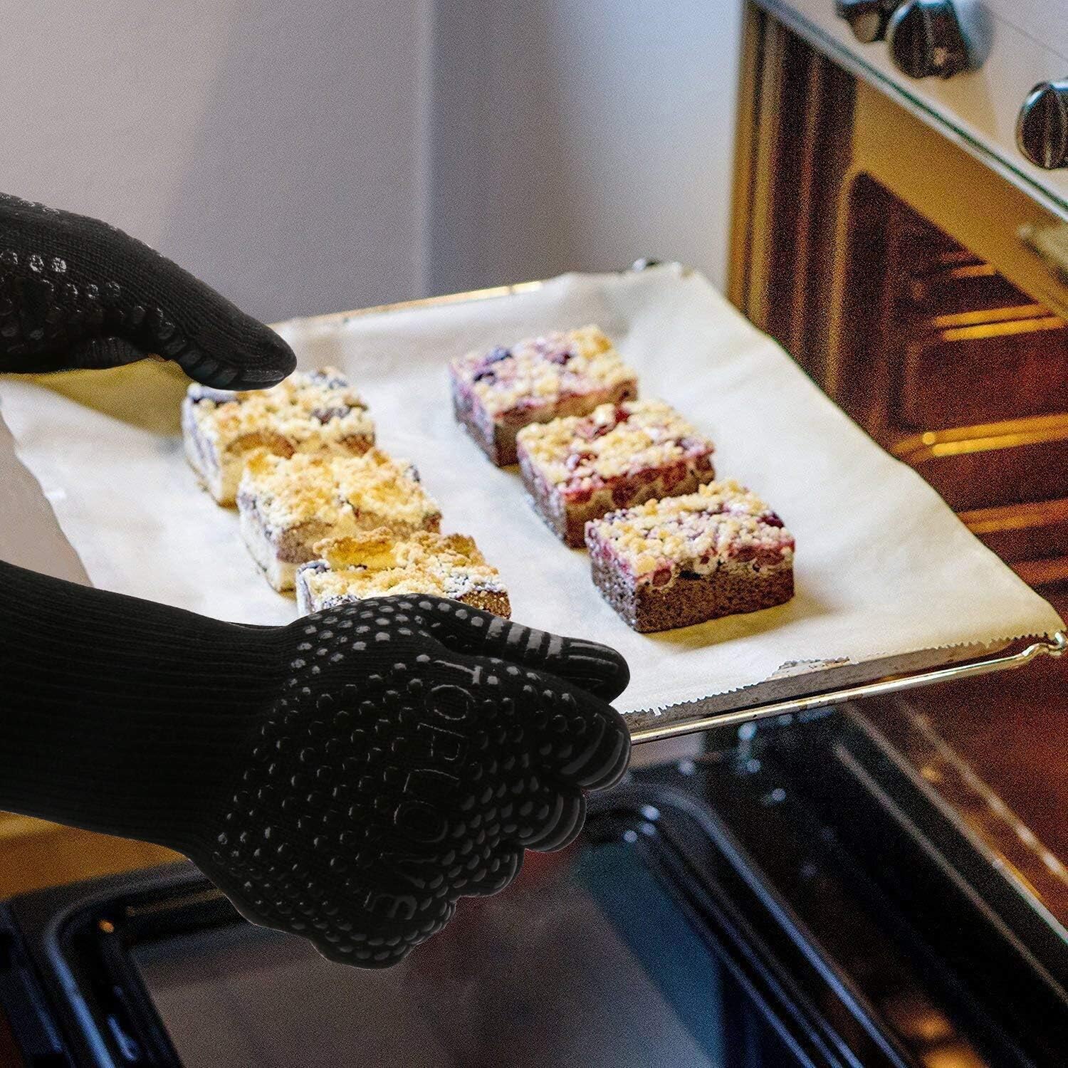 BBQ Grill Gloves [1472℉ NEWEST] EN407/EN420 CE Heat Resistant - Oven Silicone Glove Fireproof for Smoker Baking - High-temp Barbecue Grilling Potholders - Heat-insulated Cooking Mitt, X-Long: Kitchen & Dining