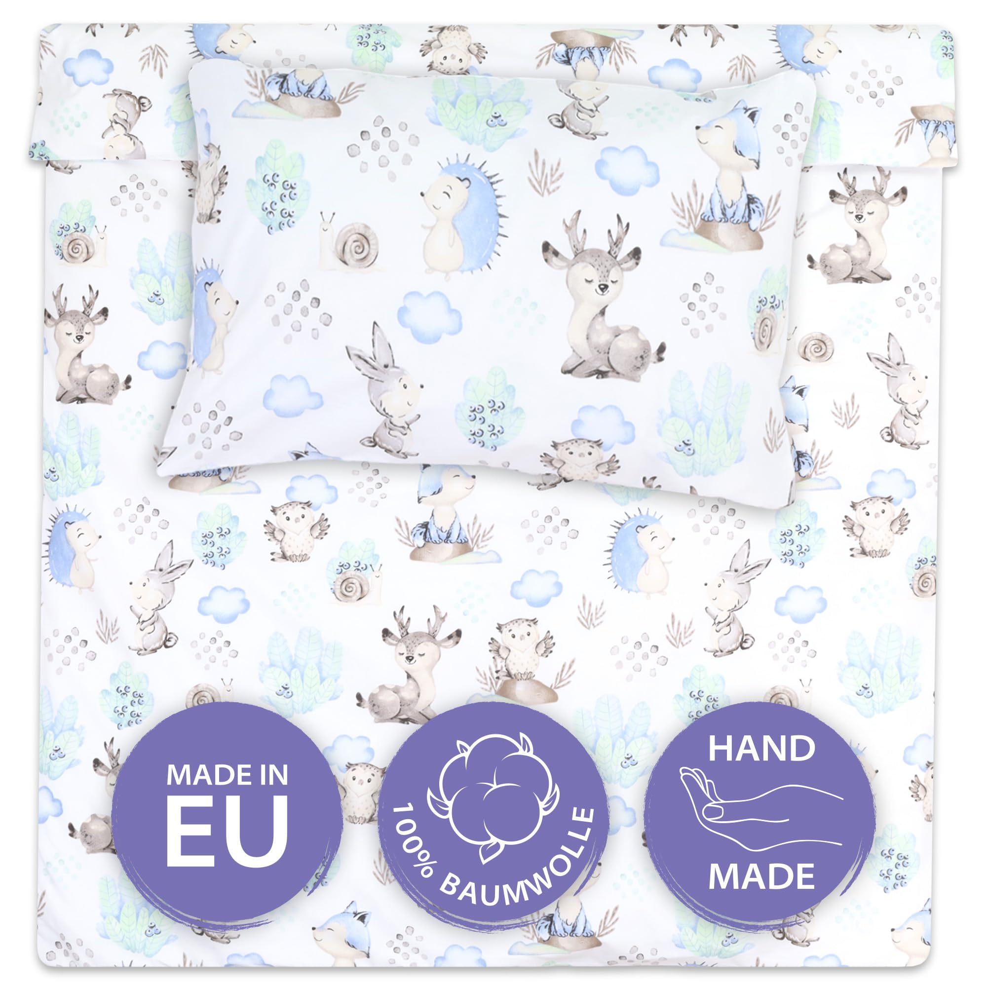 Totsy Baby Children's Duvet Cover 90 x 120 cm – Children's Bedding Set Pillowcase 60 x 40 cm Cotton Hedgehog