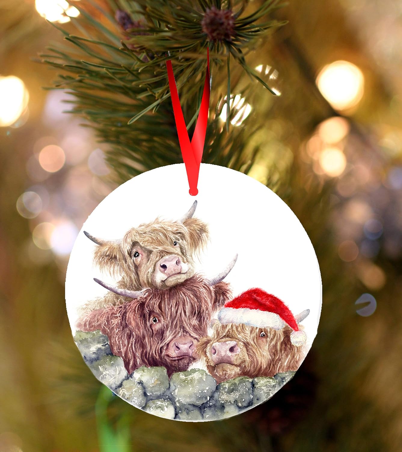 Flowershave357 Highland Cows Ceramic Hanging Christmas Decoration Ornament Christmas Tree Decor Christmas Ornament