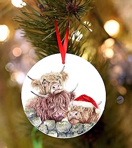 Flowershave357 Highland Cows Ceramic Hanging Christmas Decoration Ornament Christmas Tree Decor Christmas Ornament