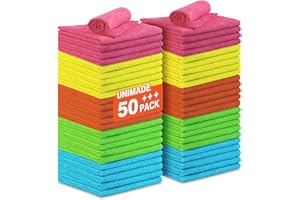 UNIMADE Microfiber Cleaning Cloth, 50PK Reusable Shop Rags Bulk Microfiber Cleaning Cloth Lint Free Cleaning Towels for Car Kitchen Automotive Bar Mechanic Restaurant Garage, 11.5"x11.5", Multicolor