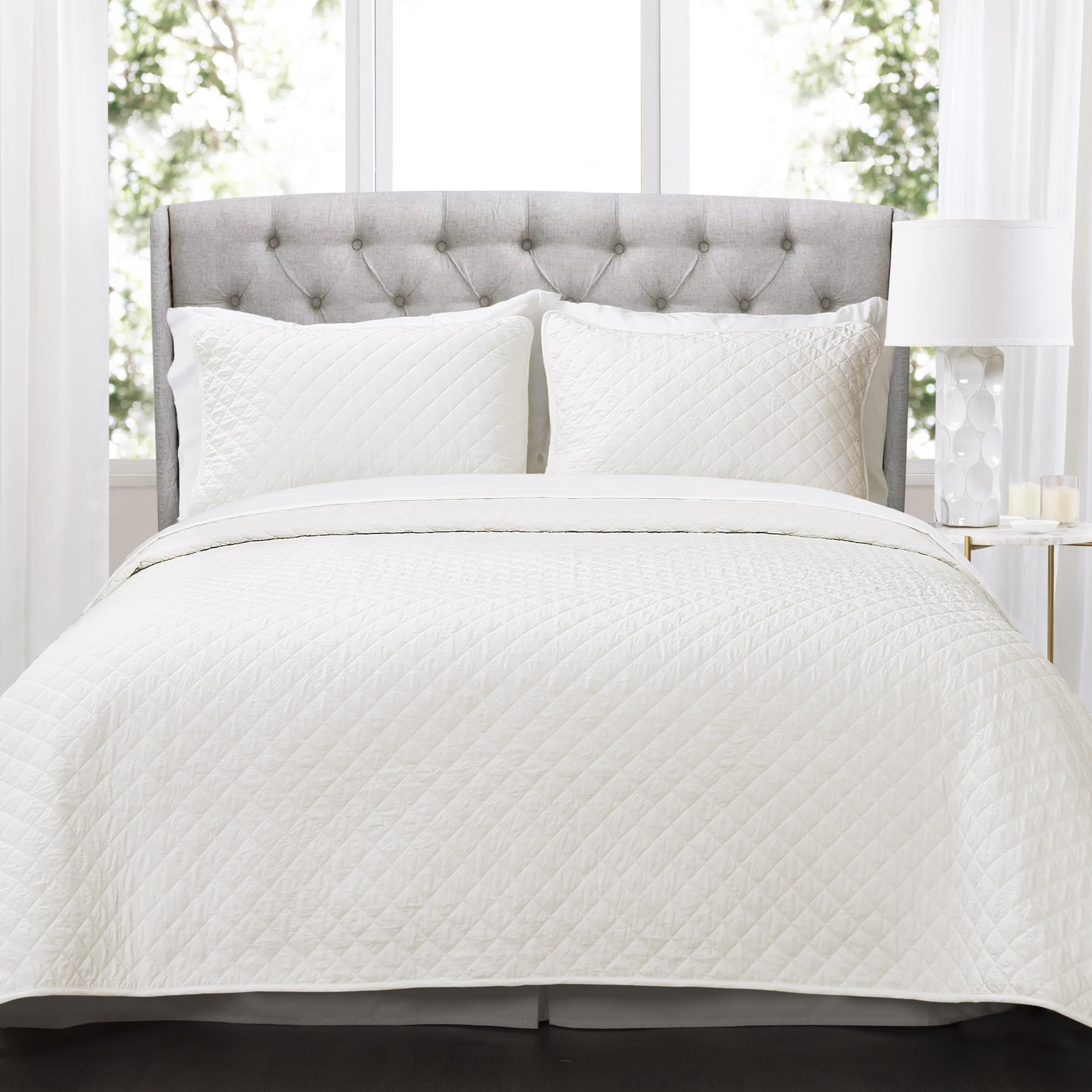 Lush Decor Ava Quilt Diamond Pattern Solid 3 Piece Oversized