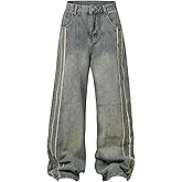 Aelfric Eden Mens Jeans Fringe Line Wide Leg Vintage Jean Y2k Hip Hop Baggy Trousers Unisex Streetwear Casual Denim Pants