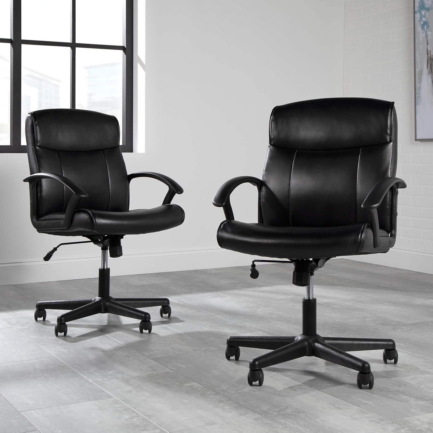 OFM Essentials Collection Bonded Leather Chair, Black: Furniture & Decor