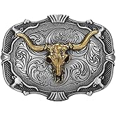 HLYMPONY Western Belt Buckle for Men Vintage Cowboy Rodeo Texas Longhorn bull Belt Buckles