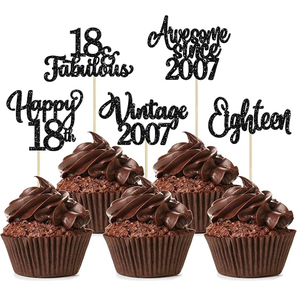 Paquete De 30 Adornos Para Cupcakes De 16 Cumpleaños - Con Purpurina Negra, Ideales Para Decorar Tartas Y Postres