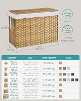 SONGMICS Laundry Basket 200 L Rattan Style With Lid Handles Foldable LCB320Y01 view 6