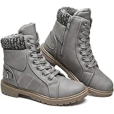 SERNIAL Womens Winter Snow Boots Fur Lined Ankle Boots White Black Side Zipper Booties