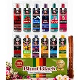 Krishnascents Blunt Black Incense Sticks, 12 Assorted Packs, 144 Count | Twelve Assorted Fragrance Packs Of Hand-Dipped Blunt Sticks, 144 Total, With A Free Wooden Holder, Scents May Vary.