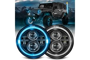 UNI-SHINE - 7 inch LED headlights with ice blue halo and Hi/Lo beam with amber turn signal, 2pcs H6024 round led headlight co