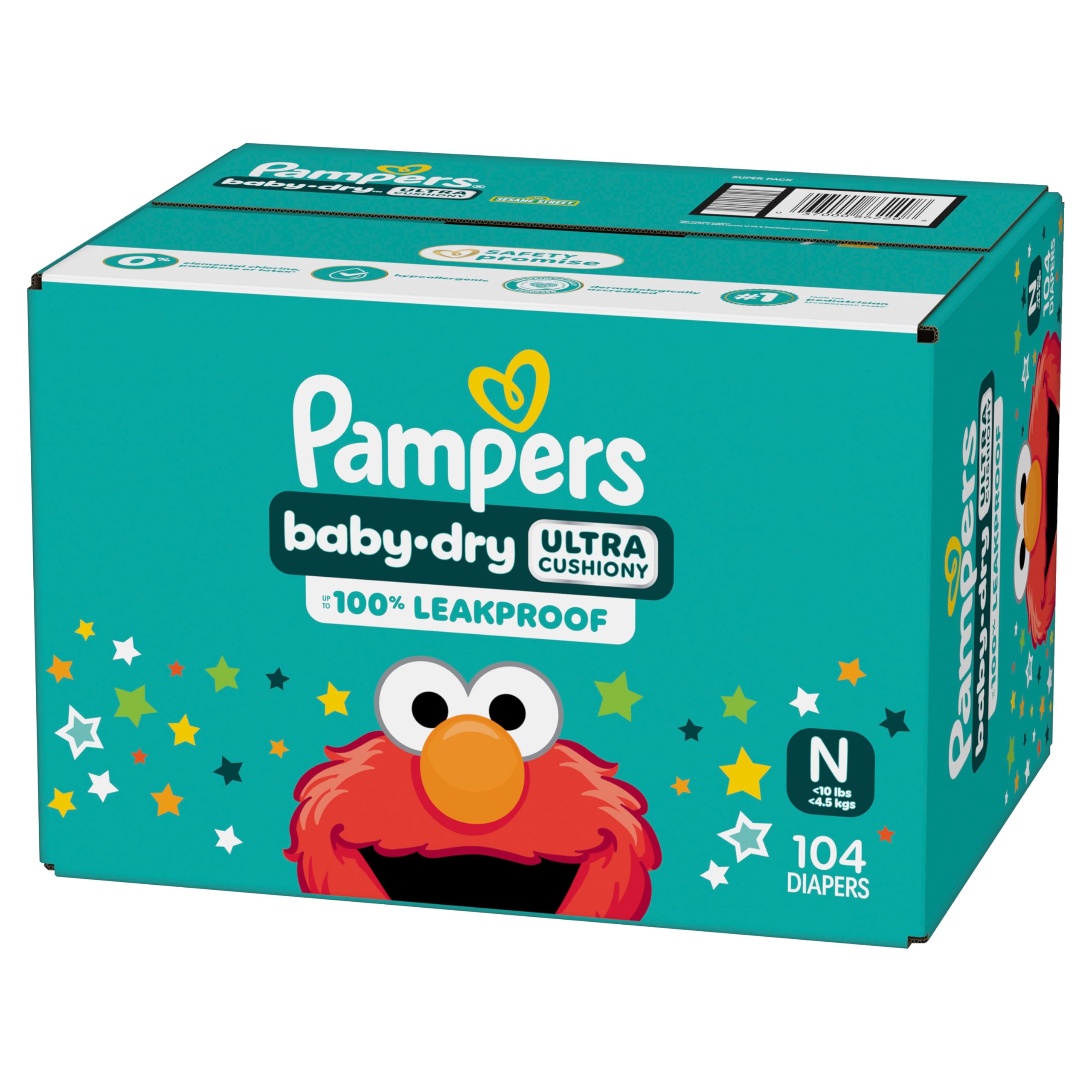 Pampers Diapers - Baby Dry - Size 0, 104 Count, Absorbent Disposable Newbort Diaper (Packaging May Vary)