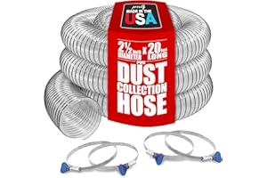 FULTON PVC Dust Collection Hose w/4 Thumbscrew Clamps, Puncture Resistant, Carbon Steel Wire, Clear Flexible PVC Dust Collector Hose, Proudly Made in USA (2 1/2" x 20')