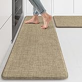 KIMODE Anti Fatigue Kitchen Mats, 17"x47"+17"x29" Farmhouse Kitchen Rugs Sets of 2, Non Slip Kitchen Mats for Floor, Cushioned Kitchen Floor Mats for Sink Laundry Office Desk Light Brown