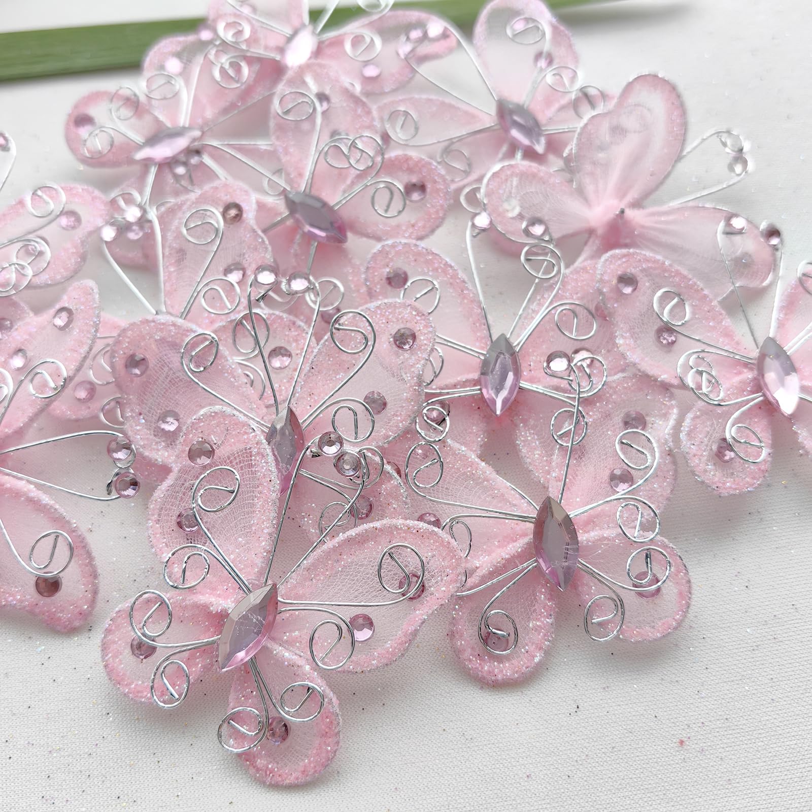 Photo 1 of 13Pcs Pink Organza Wire Butterfly Wedding Decorations