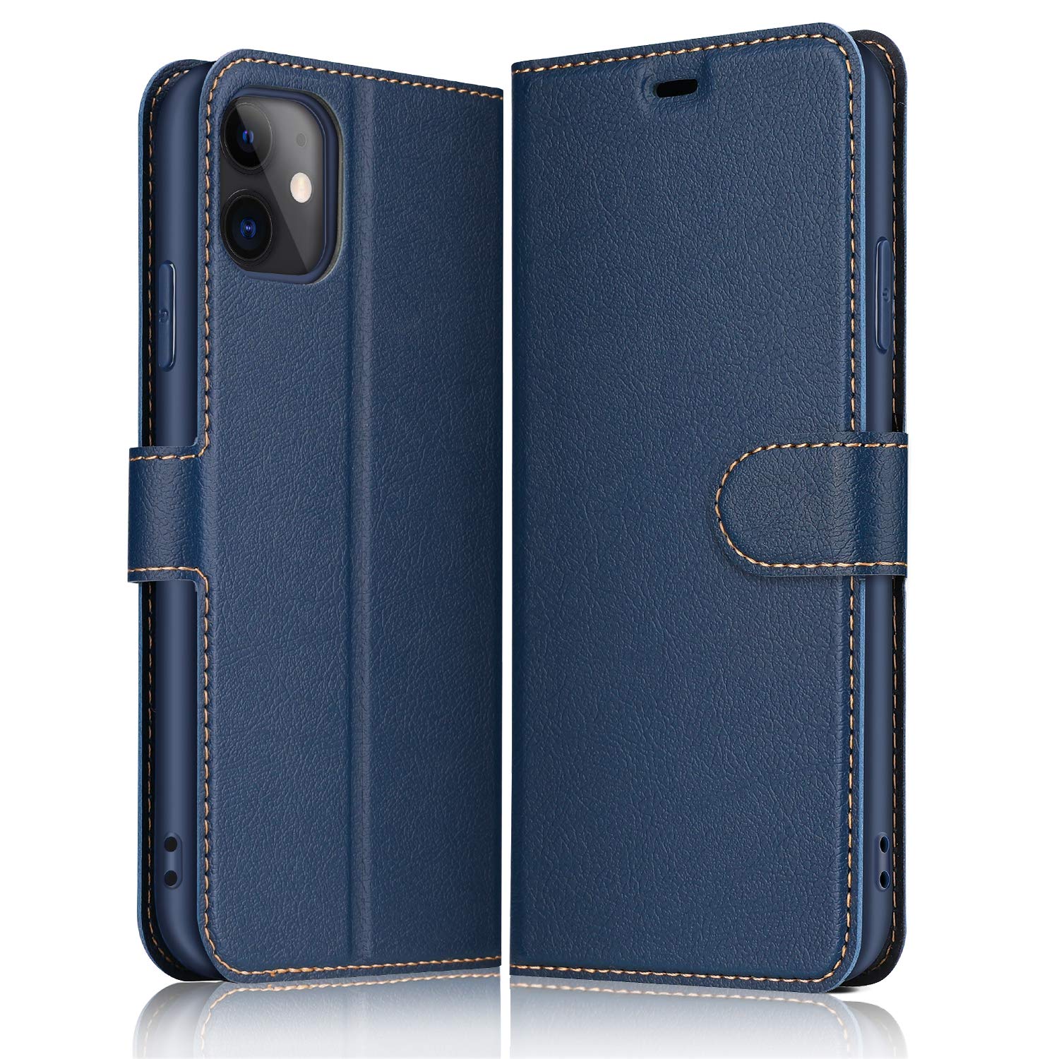 ELESNOW Phone Case for iPhone 11, Flip Wallet PU Leather Card Holder with RFID Blocking Magnetic Closure Stand Cover for Apple iPhone 11 (Blue)