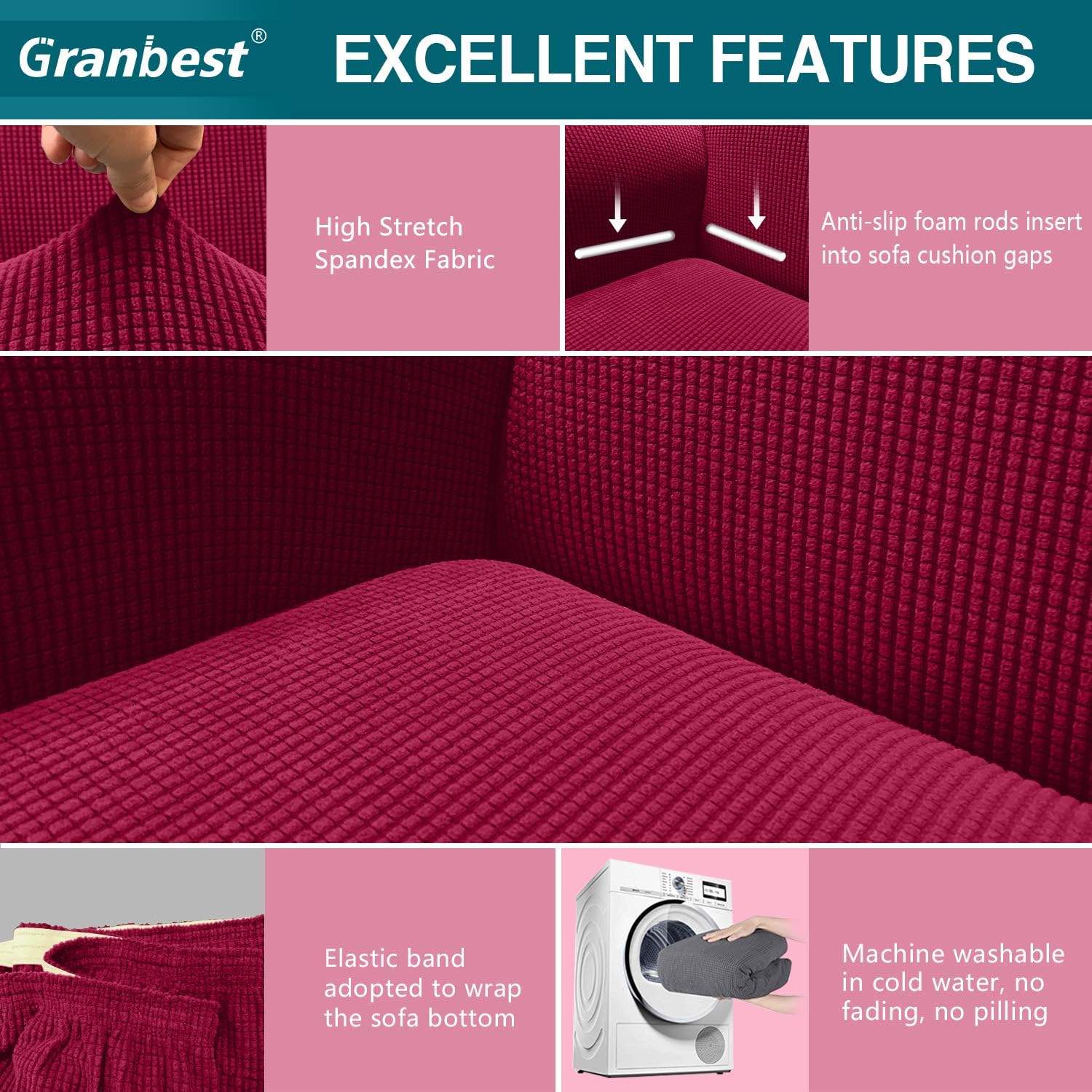 Granbest High Stretch Armchair Covers Super Soft Chair Covers for Living Room Jacquard Sofa Cover for Dogs Non Slip Chair Slipcover with Arms Furniture Protector (1 Seater - Image 4
