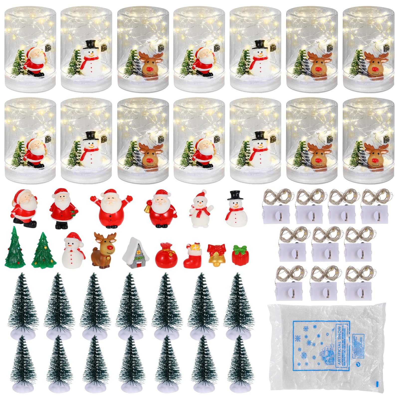 Photo 1 of 14 Set Christmas DIY Clear Snow Globes Kit Includes Plastic Jars Containers Resin Artificial Mini Christmas Trees Santa Snowman with Fake Artificial Snow for Xmas Winter Craft Party Supplies