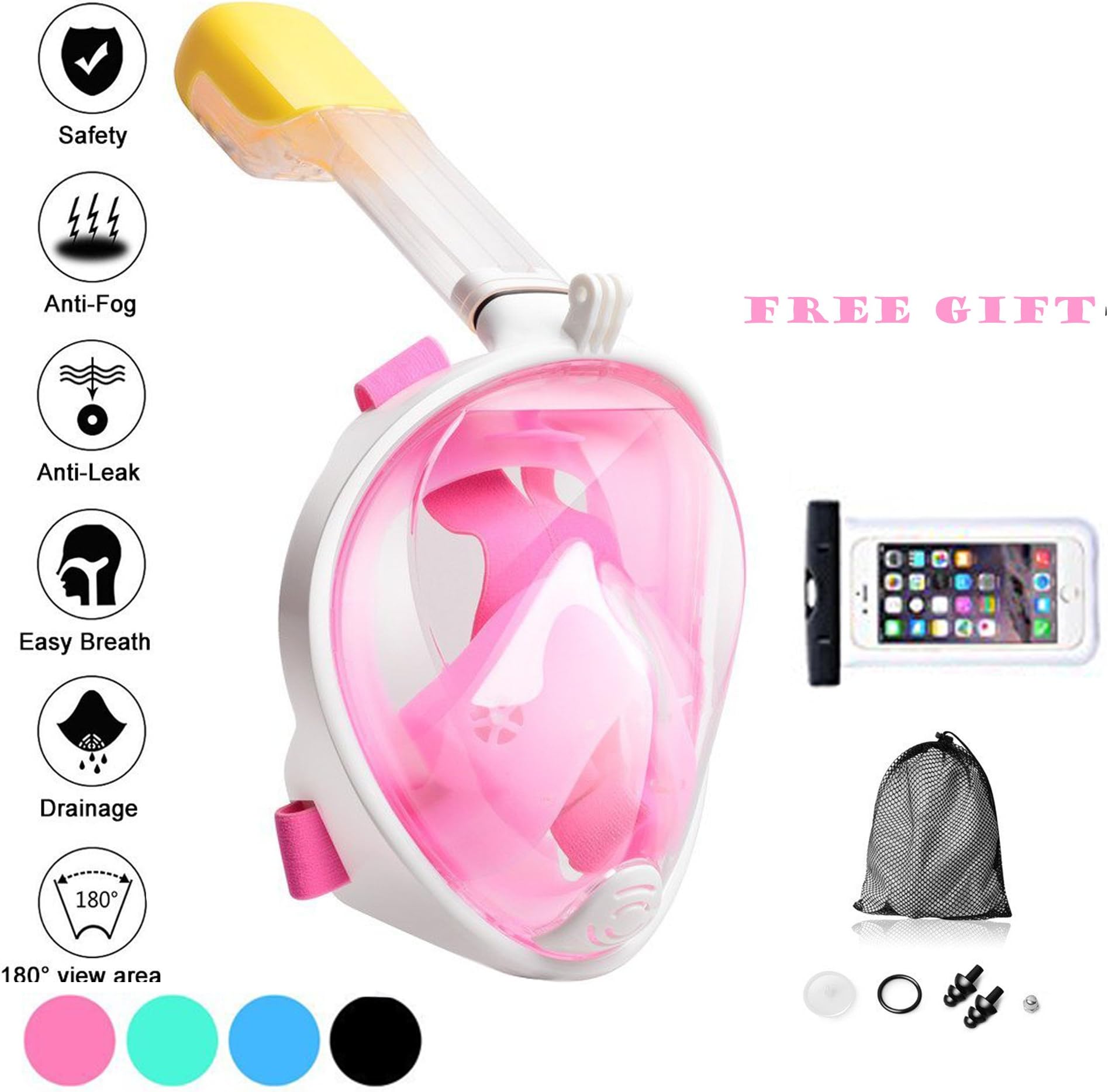 Toogou 180° Panoramic Full Face Snorkel Mask -Larger Viewing Area Free Breath Technology with Anti-fog and Anti-leak Snorkeling Design for Adults,Youth and Kids