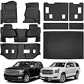 Floor Mats & Cargo Liner with Backrest Set Fit for 2015-2020 Chevy Chevrolet Suburban/GMC Yukon XL, All Weather Protection TPE Carpet Rubber Custom Fit Car Accessories Full Set, Black