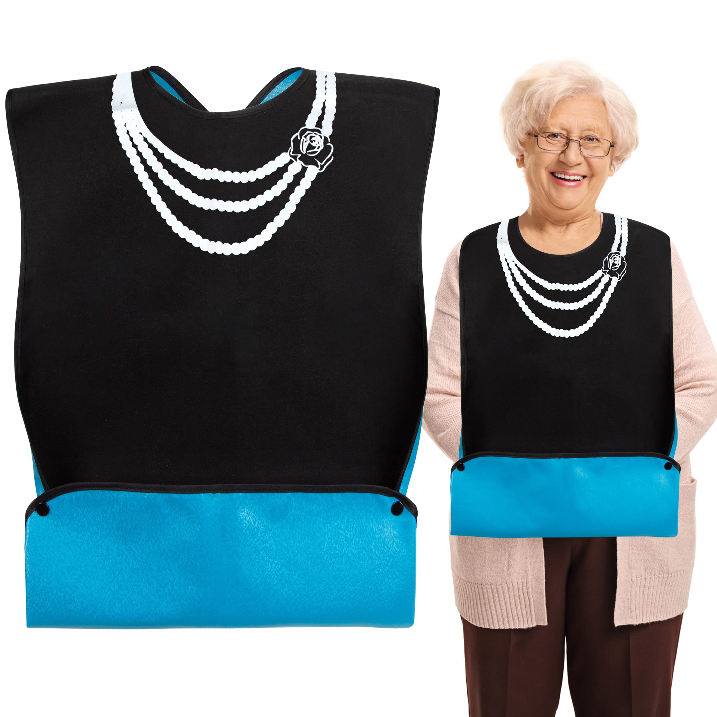 Heveer Bib for Adults, Waterproof, Black, Pearl Necklace Pattern, Reusable