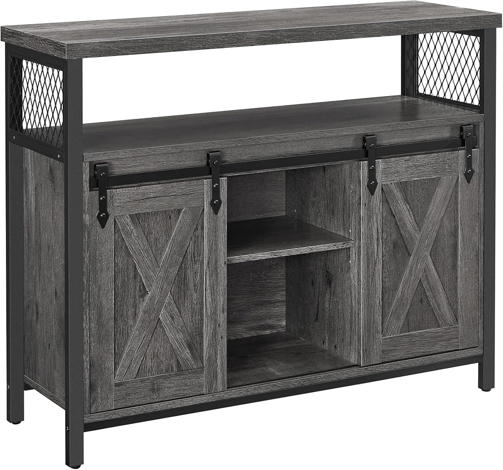 VASAGLE Sideboard Kitchen Cabinet with Sliding Doors 33x100x80 cm Stone Grey