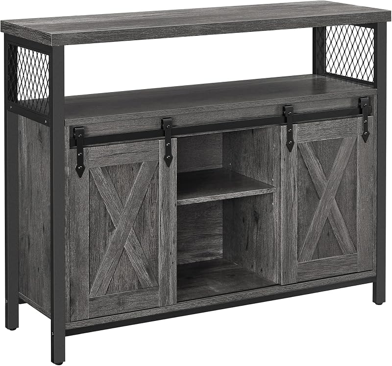 VASAGLE Sideboard Kitchen Cabinet with Sliding Doors 33x100x80 cm Stone Grey