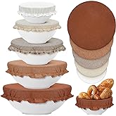 Patelai 10 Pcs Bowl Covers Reusable in 5 Size Stretch Cloth Fabric Elastic Food Storage Bowl Covers Bread Sourdough Lids for Proofing Food Fruits Leftover(Brown,Earth Tone Style)