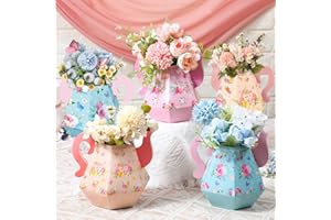 Fulmoon 6 Pcs Tea Party Decorations 6.7'' Flower Boxes Centerpiece Princess Centerpieces for Tables Teapot Vase Table Decor for Floral Tea Themed Birthday Party Baby Shower Wedding (Cute)