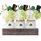St Patricks Day Table Decor, Centerpieces for Tables, Mason Jar Table Centerpiece Decorations with Farmhouse Wood Tray, Artificial Flowers, Shamrock, Toothpicks, 22 Pcs St. Patrick's Day Decorations