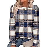 Alaroo Womens Long Sleeve Shirts 2025 Fall Tunic Tops Crewneck Blouses Print