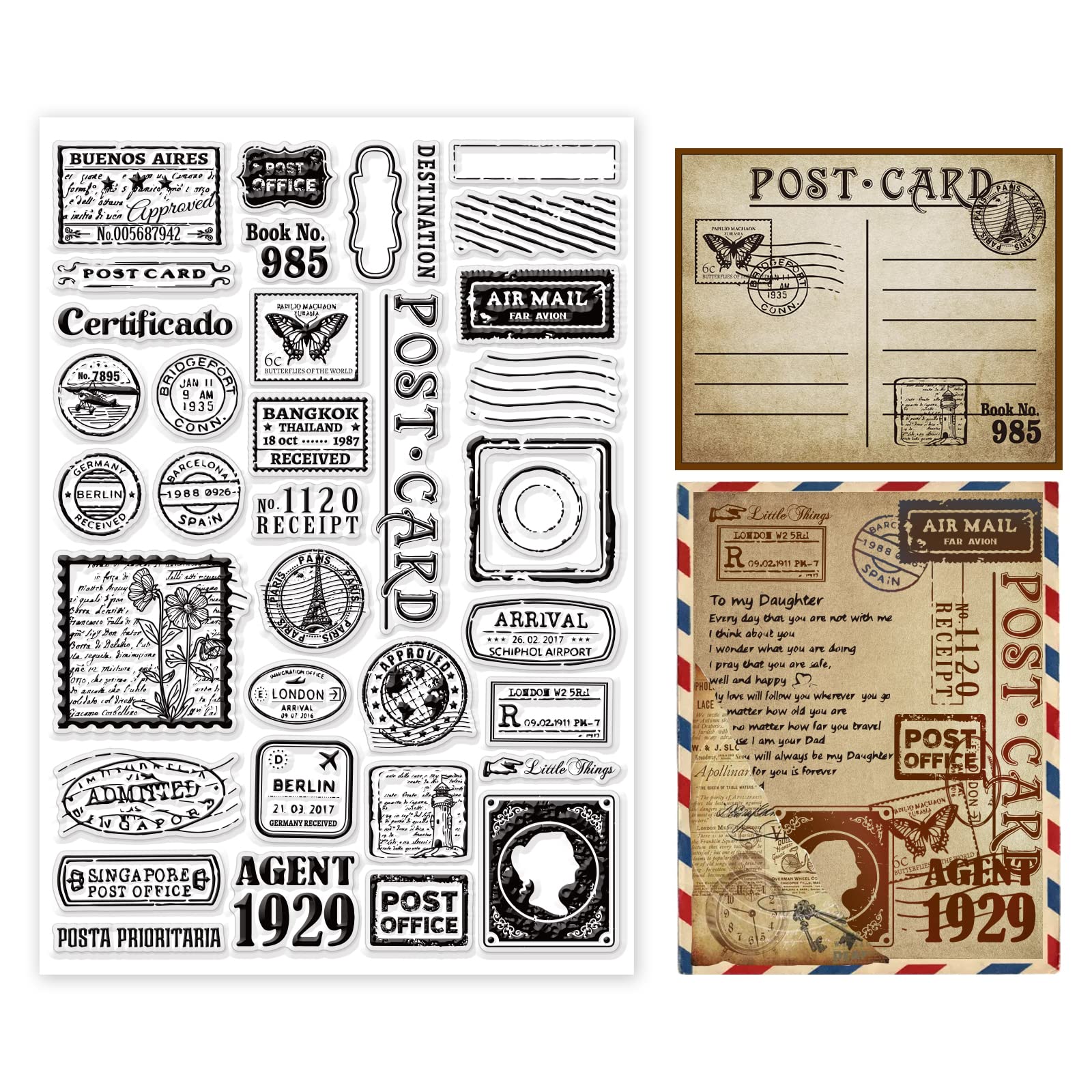 GLOBLELAND Stamp Postmark Postcard Clear Stamps for DIY Scrapbooking Big Size Silicone Clear Stamp Seals for Cards Making Photo Journal Album Decoration, 29.7x21cm/11.7x8.3inch