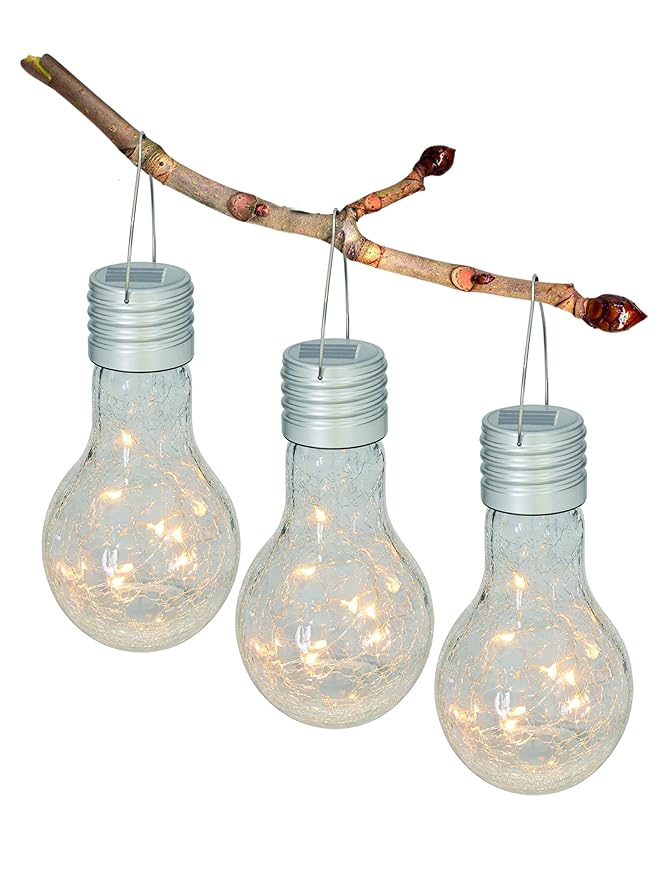 Näve Leuchten 3er-Set Solarglas'Glühbirne' Glas 1 W, Grau 9 x 9 x 17 cm, 3 Einheiten