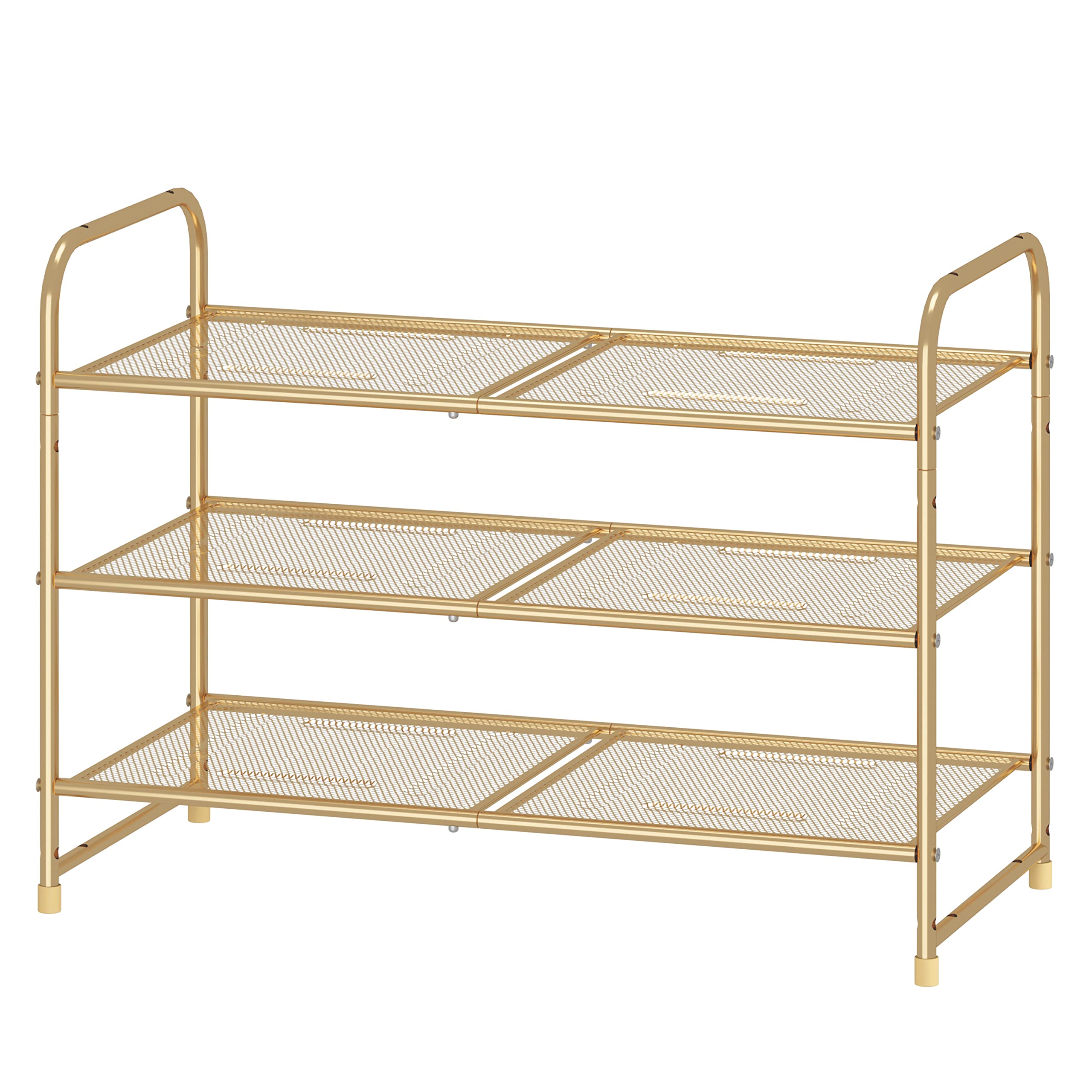 Photo 1 of Simple Trending 3-Tier Stackable Shoe Rack, Expandable & Adjustable Shoe Shelf Storage Organizer, Metal Mesh, Gold