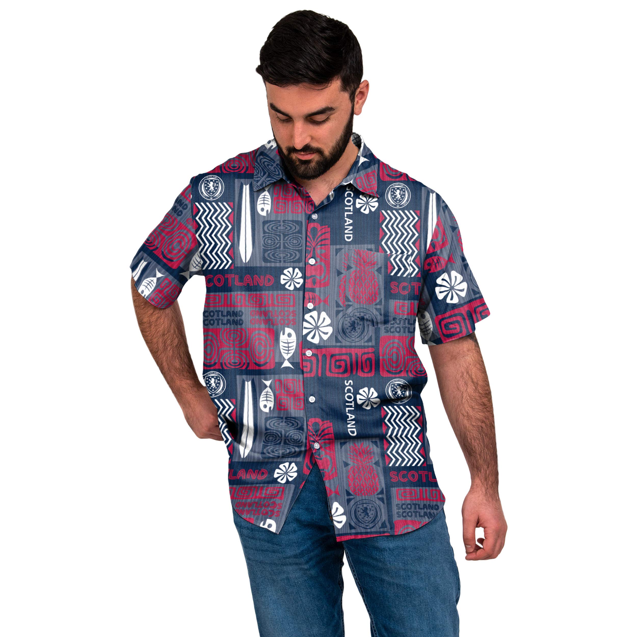 FOCO Official Scotland SFA Men's Football Summer Tiki Shirt Extra Large