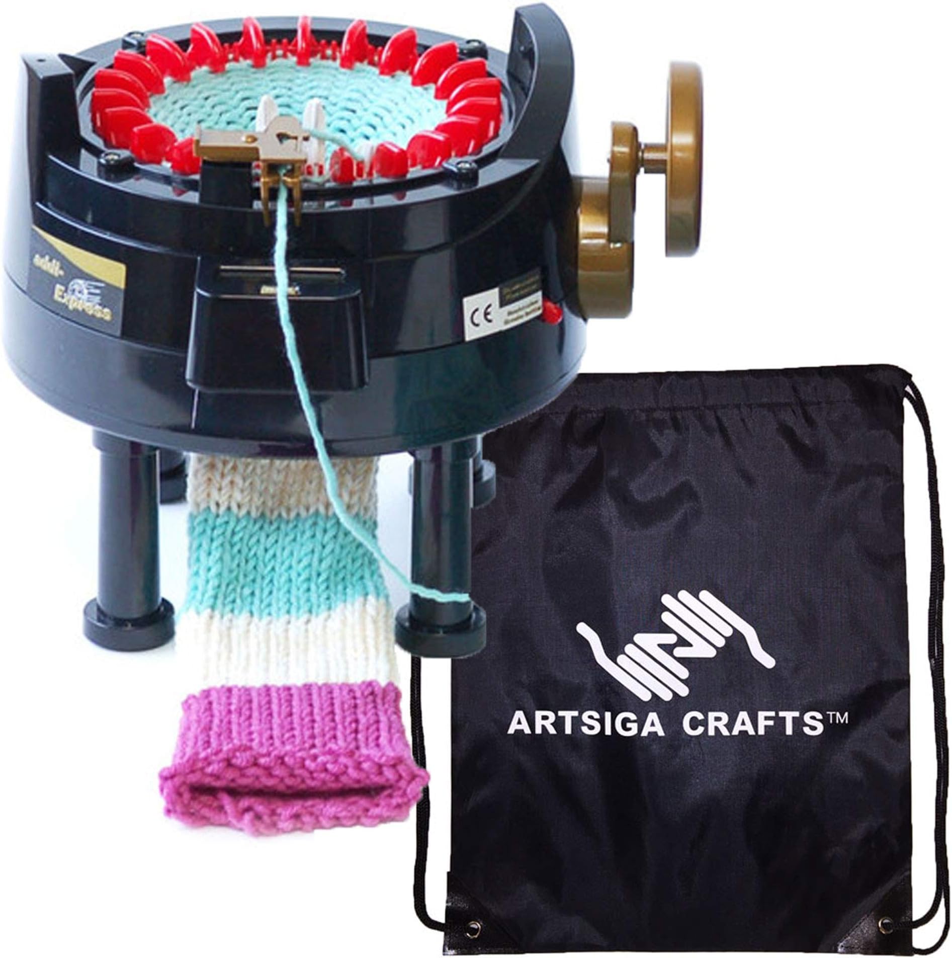 addi Express Original Knitting Machine Kit includes 22 needles Bundle with 1 Artsiga Crafts Project Bag