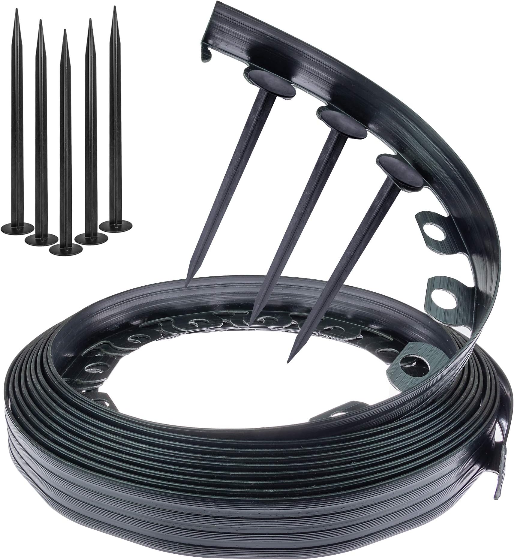 chrispol Lawn Edging Black Brown Green 10 m 20 m 50 m Long 4 cm High Flower Bed Edging Round with Fastening Nails