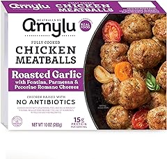 Amylu Foods Roasted Garlic Chicken Meatballs, Natural Ingredients, 15g of Protein, Chicken Raised with No Antibiotics, Fully 