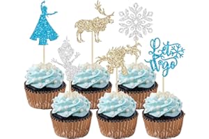 EPHLYN 24Pcs Snowflake Cupcake Toppers Glitter Winter Frozen Theme Snowflake Deer Princess Cupcake Pick Decorations for Winter Wonderland Baby Shower Birthday Xmas Party Supplies