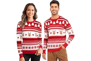 Babioboa Couple Matching Christmas Sweaters Xmas Ugly Reindeer Snowflakes Knitted Pullover for Men Women