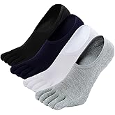 Hellomamma No Show Toe Socks for Men: 5 Finger Hidden Cotton Low Cut Socks for Running Walking Sports 4 Pairs Size 9-15